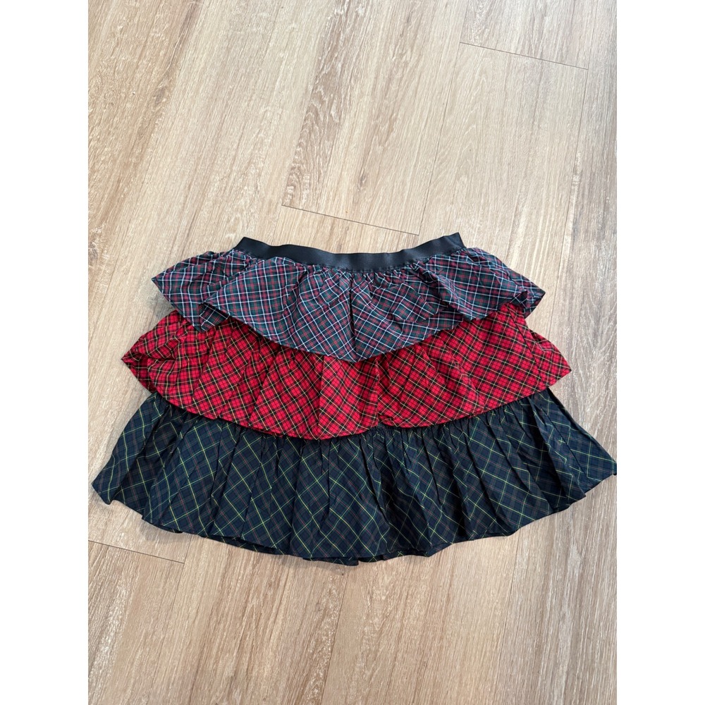 Polo Ralph Lauren Girls Plaid Tiered Ruffle Skirt‎ Red Green Navy Size M 8-10